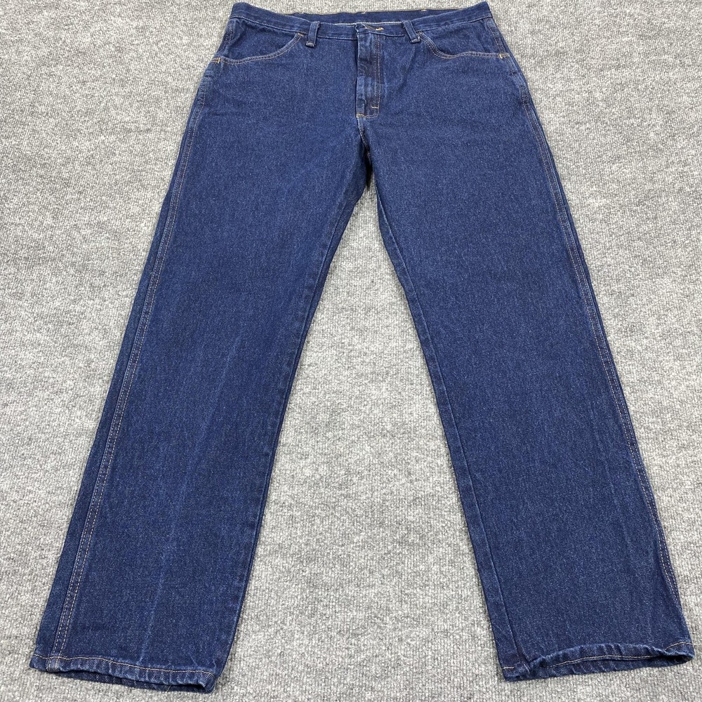 Rustler Jeans Mens 36x32 Dark Blue Straight Relaxed Denim Pockets Work 87618PW